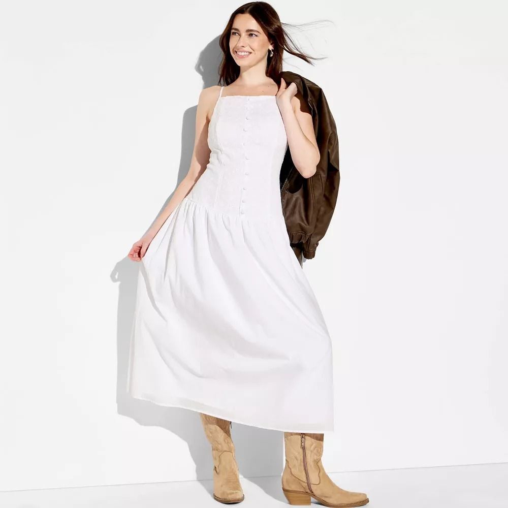 Women's High Neck Dropped Waist Midi A-Line Dress - Wild Fable White XL - Picture 3 of 4